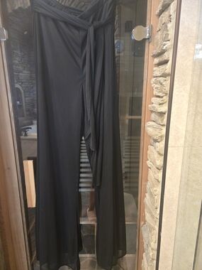 MSK Black Wide-Leg Formal Pants with Tie Detail